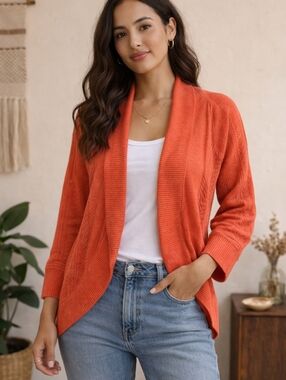 Lilly Pulitzer Coral Open Front Cardigan XS/S Lightweight Knit